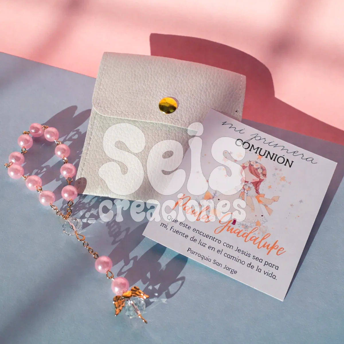 Sobre símil cuero y denario rosa — Seis Creaciones