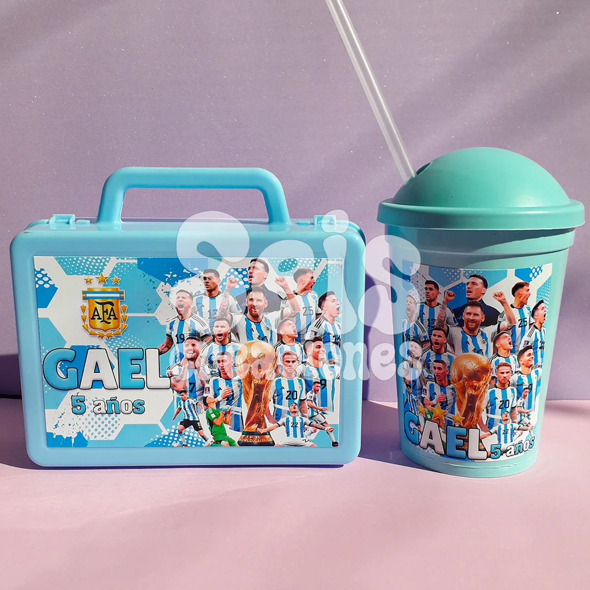 Vaso milk + valija personalizados — Seis Creaciones