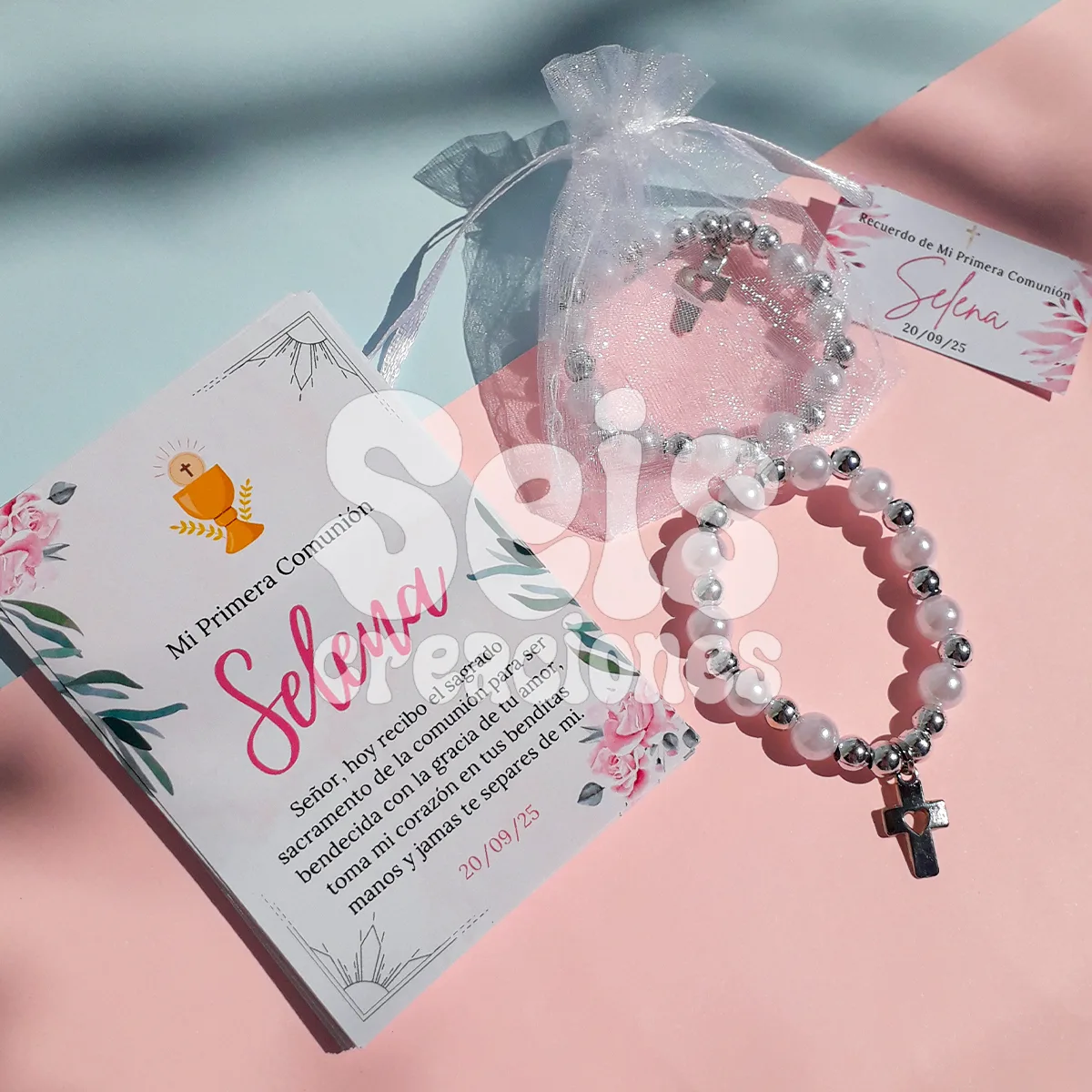 Tarjeta con bolsita denario blanco — Seis Creaciones