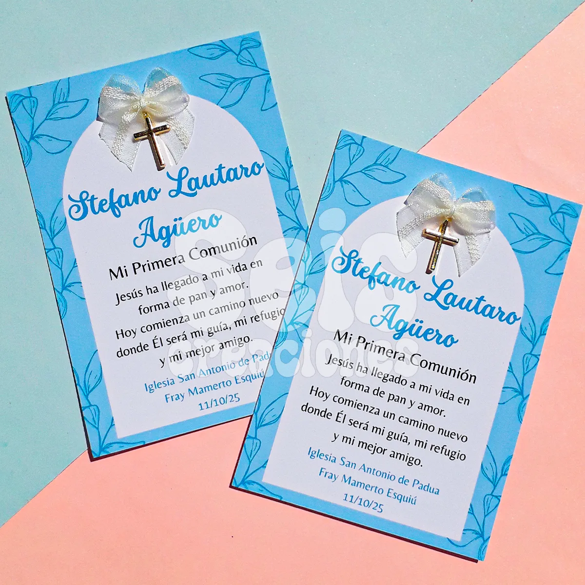 Tarjeta con moño y cruz — Seis Creaciones