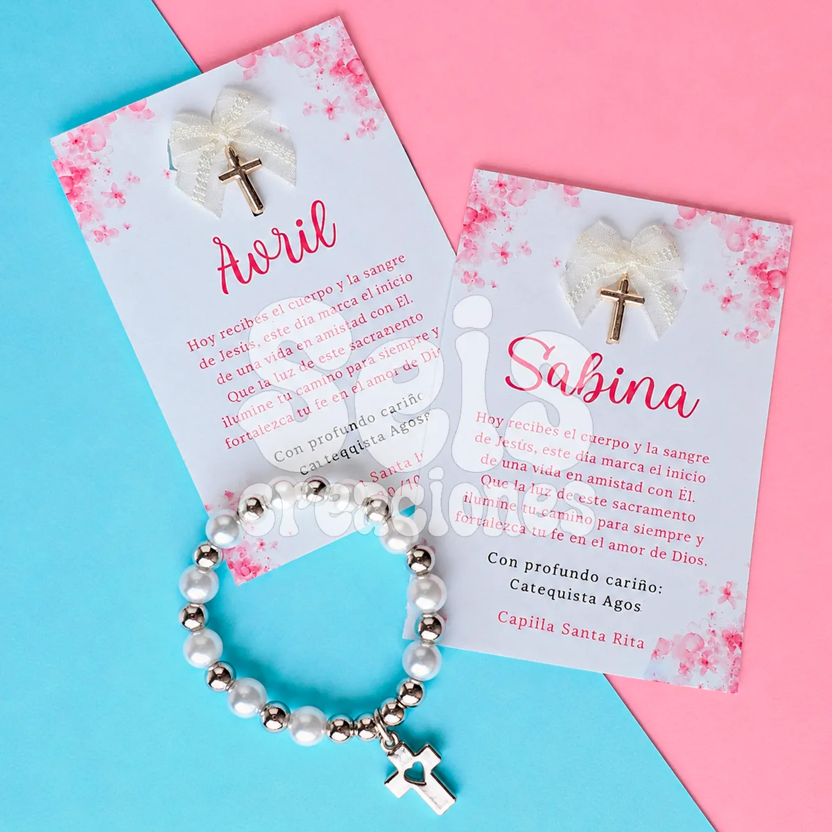 Tarjeta moño con denario blanco — Seis Creaciones